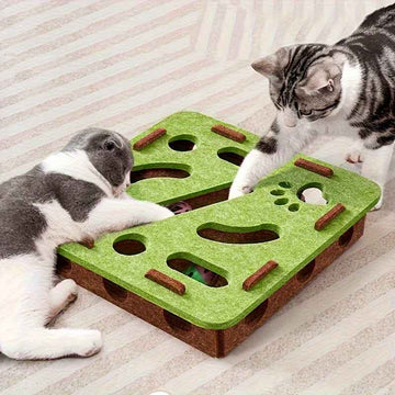Durable Felt Interactive Cat Puzzle Toy With Maze, Bell Ball & Pathways