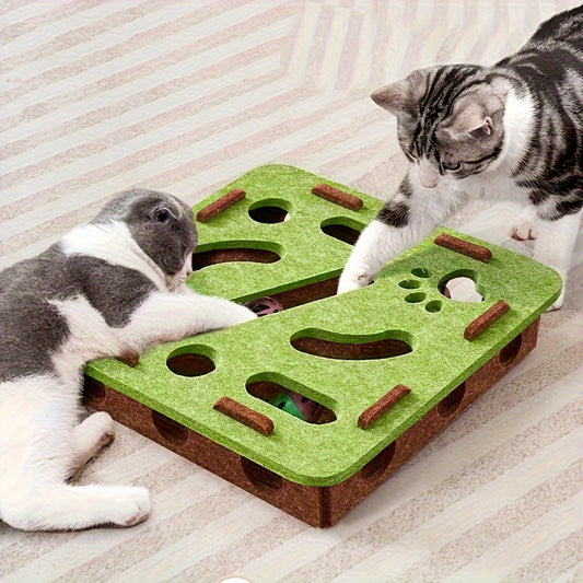 Interactive Cat Puzzle Toy With Maze Tunnel, Bell Ball & Pathways - No Batteries Needed, Durable Felt Construction - Mental Stimulation & Hunting Exercise For Indoor Cats