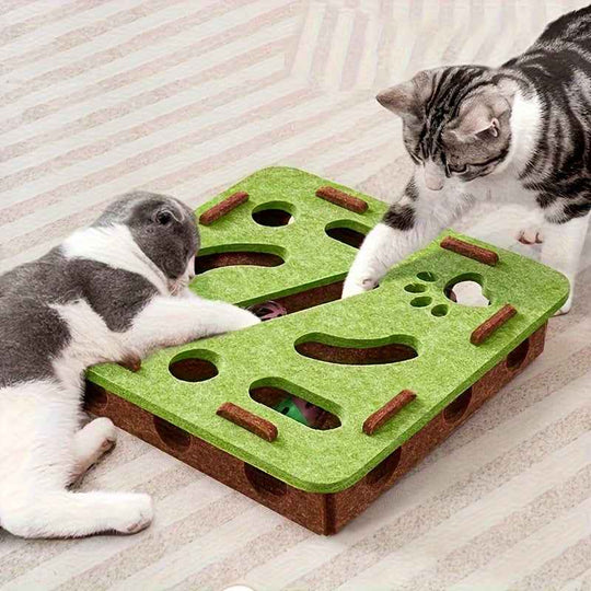 Durable Felt Interactive Cat Puzzle Toy With Maze, Bell Ball & Pathways