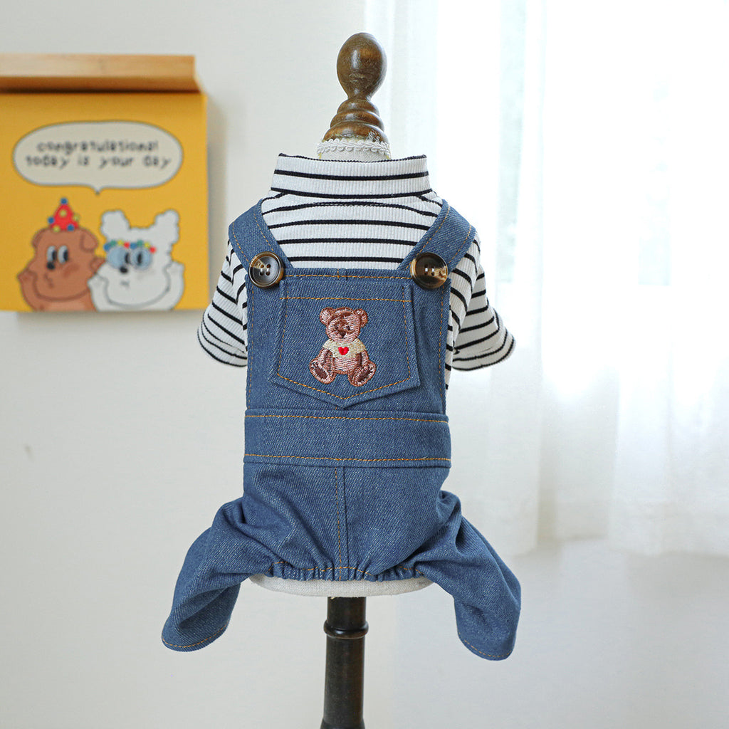 Bear-Themed Puppy Overalls, Sized by Weight XS to XL, for dogs.