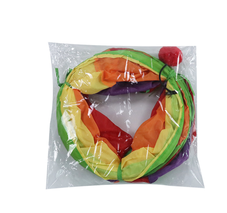 Collapsible S-Shaped Cat Tunnel in Rainbow Colors, for cats.