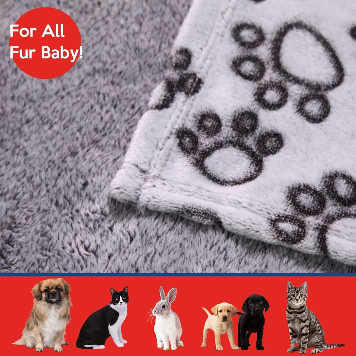 Soft Flannel Pet Blanket with a Footprint Print, for dogs and cats.