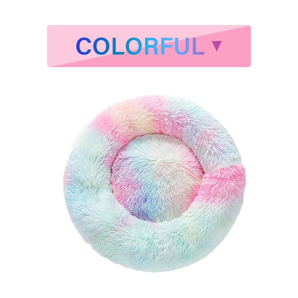 Fluffy Donut Dog Bed  Warm Soft Long Plush Pet Cushion Dog House Cat  Bed Washable Pet Sofa Mat Calming Samll Large Dog Beds - kindoPet