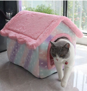 Foldable Enclosed Dog House – Warm Winter Cave Kennel for Cats & Dogs – lifestyle photo