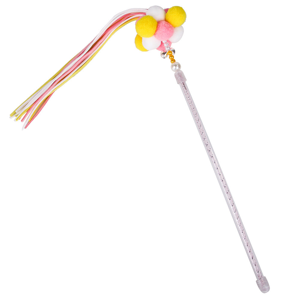 Interactive Fur Ball Cat Teaser Wand in Candy Colors, for cats.