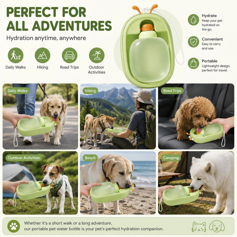 Antler-Style Pet Water Bottle for Walks and Hikes, for dogs and cats.