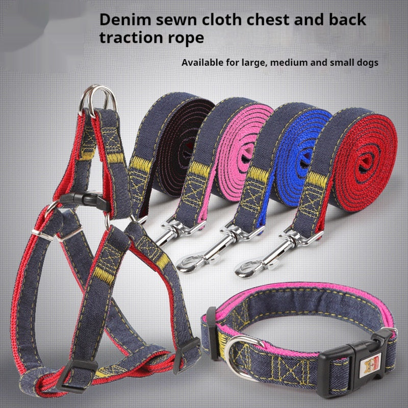 Denim Chest and Back Harness Leash Set, for dogs.