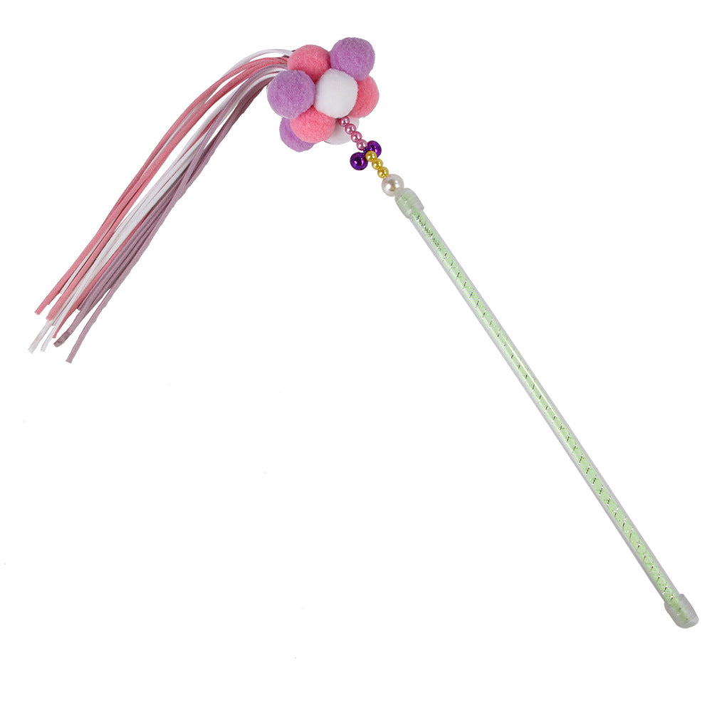 Interactive Fur Ball Cat Teaser Wand in Candy Colors, for cats.