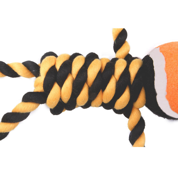 Cotton Rope Tennis Ball Dog Toy – Teeth Cleaning Chew – side view