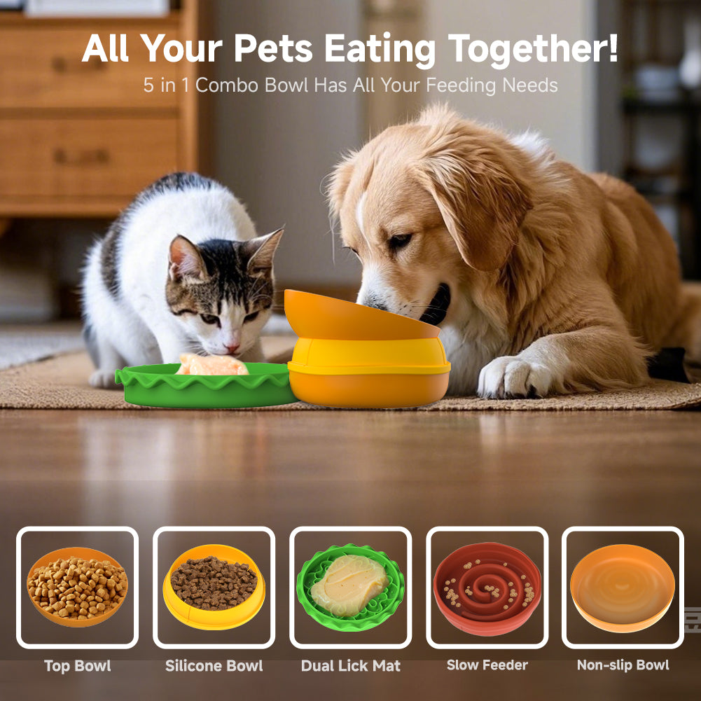 Hamburger-Shaped 5-in-1 Feeding Bowl for Pets