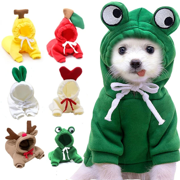 Fruit Pattern Dog Hoodie - Fleece Winter Coat for Small Breeds – detail view