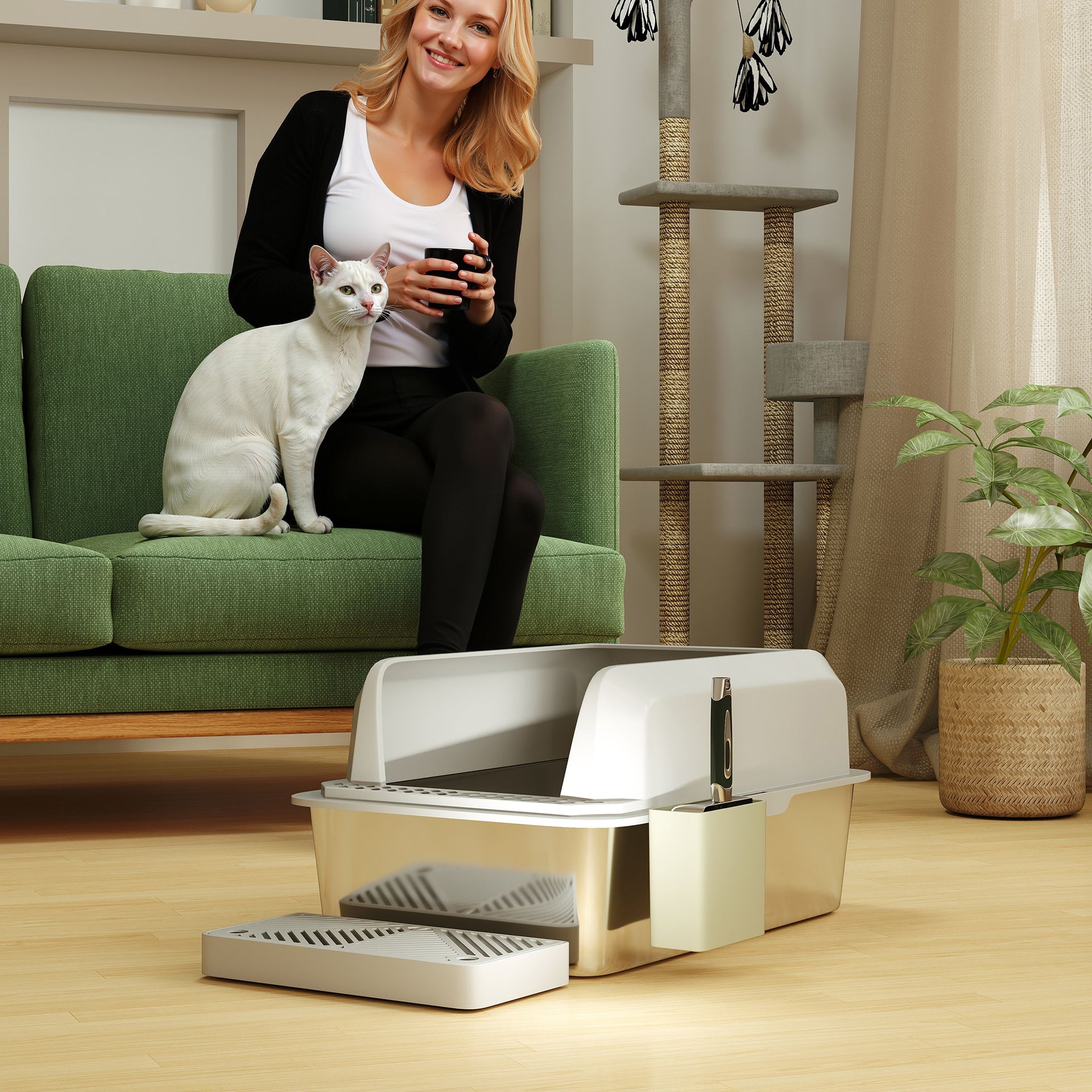Stainless Litter Box with Scoop Holder