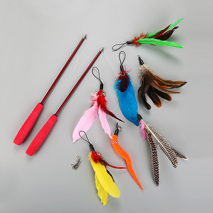 10-Piece Cat Teaser Wand Set with Telescopic Poles, for cats.
