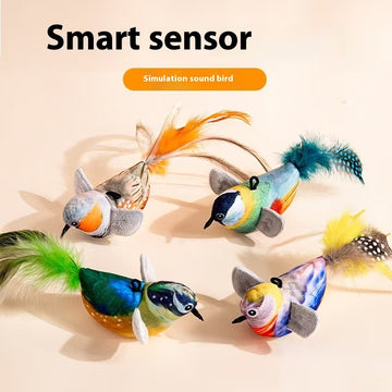 Realistic Chirping Bird Cat Toy – Interactive Plush Teaser – side view