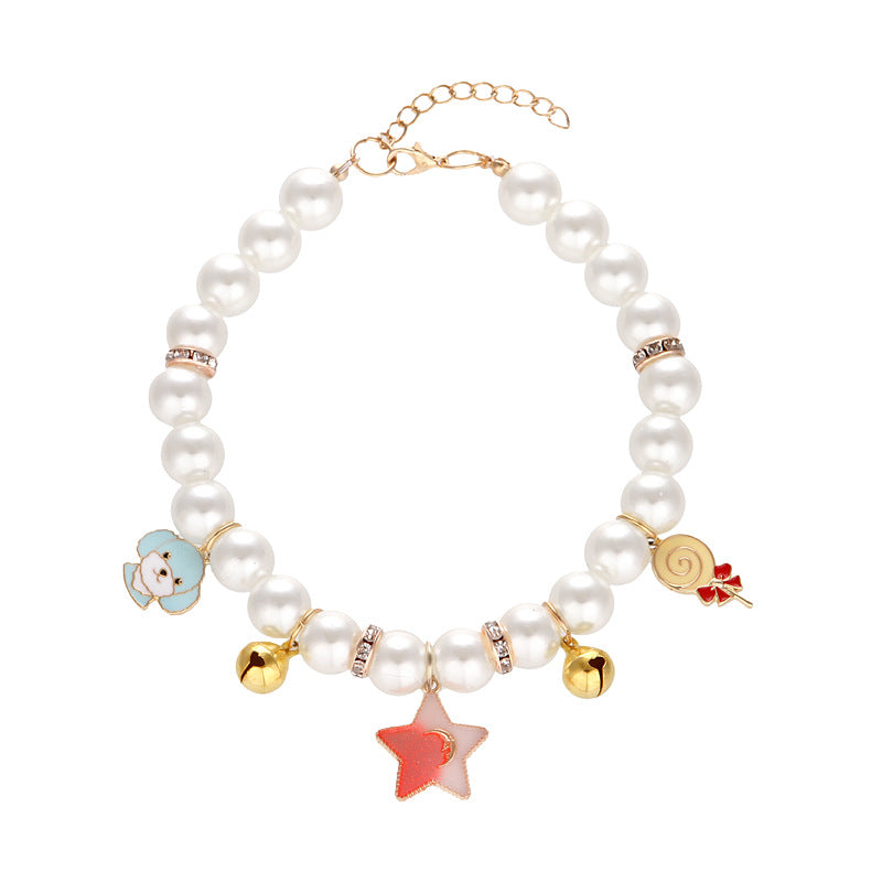 Pearl Bead Adjustable Collar, for cats.