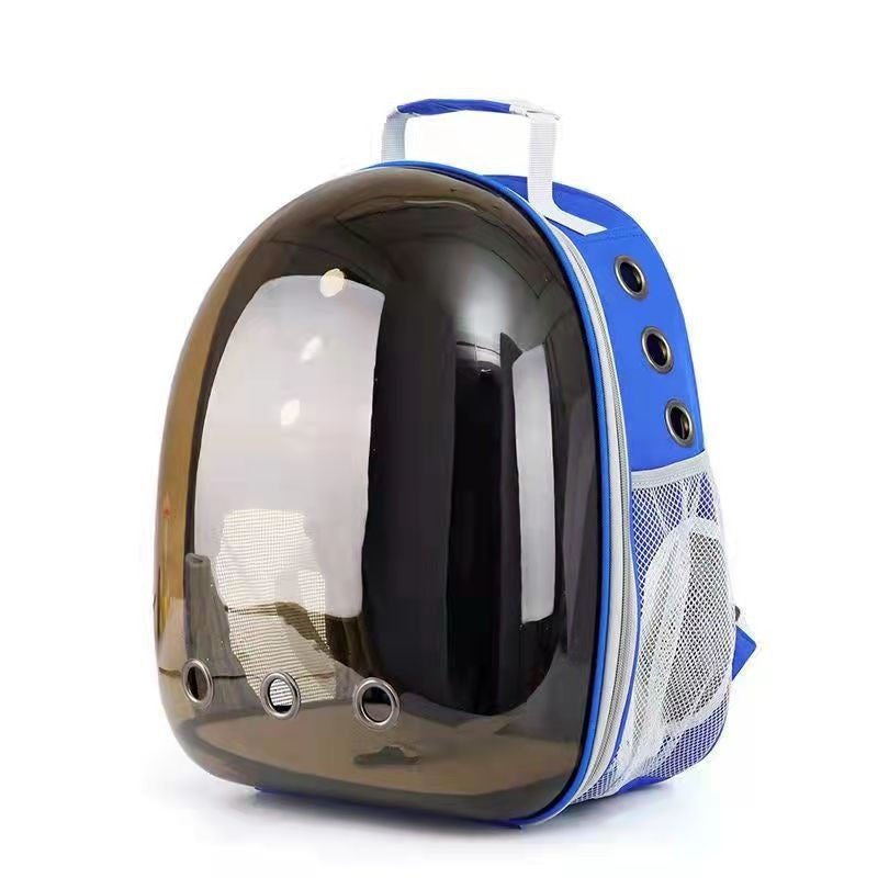 Transparent Panoramic Pet Backpack with Side Opening, for dogs and cats.