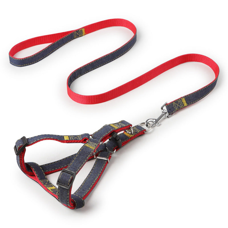 Denim Chest and Back Harness Leash Set, for dogs.