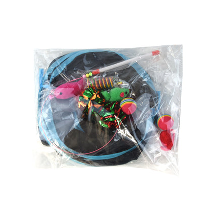 New Style Pet Cat Toy Suit Small Fish Steel Wire Cat Teaser Plush Mouse Spring Cat Tunnel Cat Toy