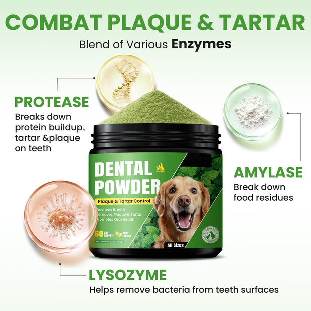 Pet Dental Cleaning Powder – Dog Tooth Powder Cat Breath Freshener – in use