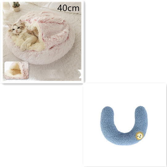 bengal cat in pink round winter pet bed size L