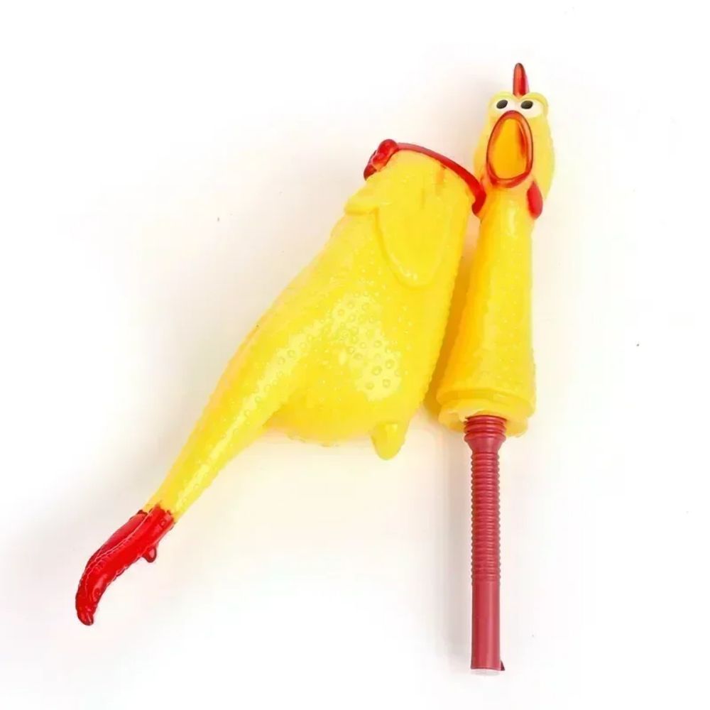 Screaming Chicken Squeaky Dog Toy in Three Sizes, for dogs.
