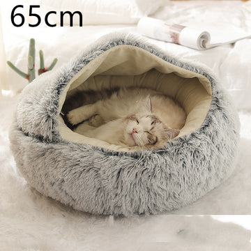 boston terrier in coffee round plush pet bed size M 50cm