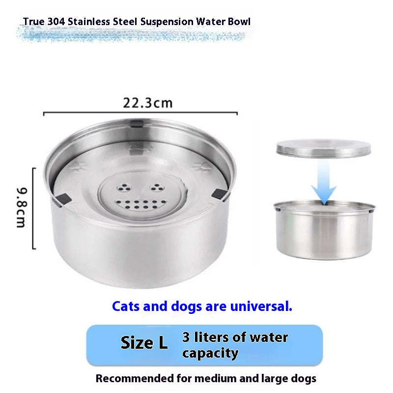 Large-Capacity Stainless Steel Water Bowl, for dogs and cats.