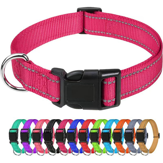 Adjustable Nylon Dog Collar – Reflective Walking Collar All Sizes – side view