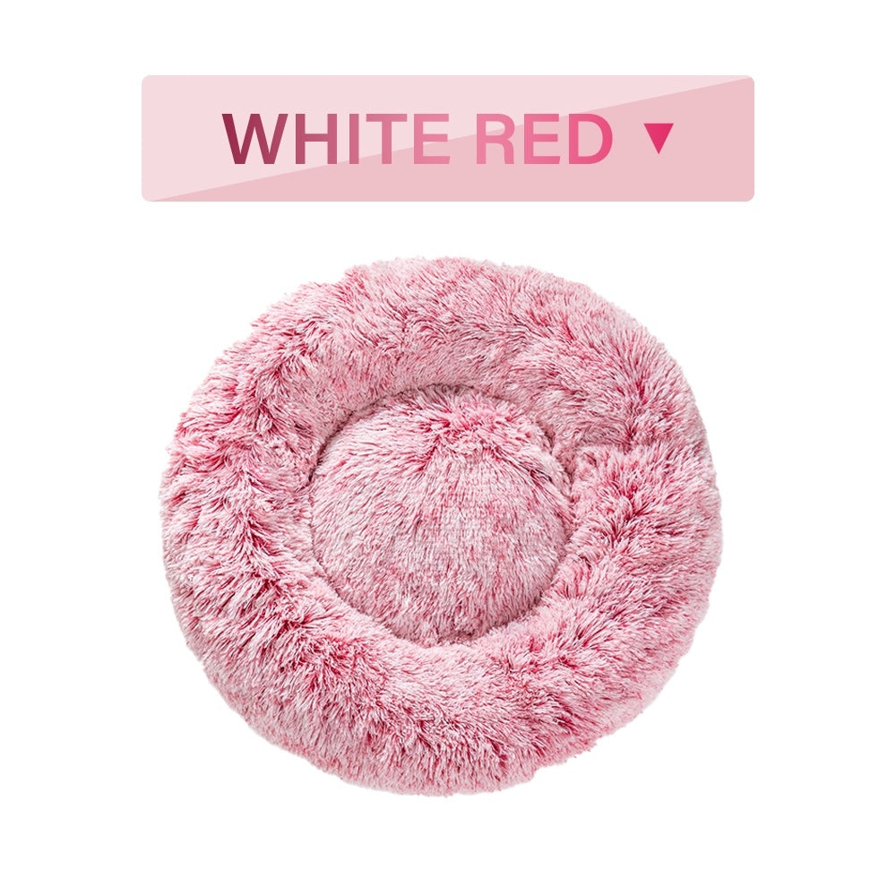 Fluffy Donut Dog Bed  Warm Soft Long Plush Pet Cushion Dog House Cat  Bed Washable Pet Sofa Mat Calming Samll Large Dog Beds - kindoPet