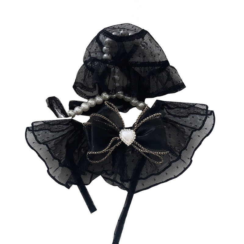 Lace Mesh Hat and Bib Costume Set, for dogs and cats.