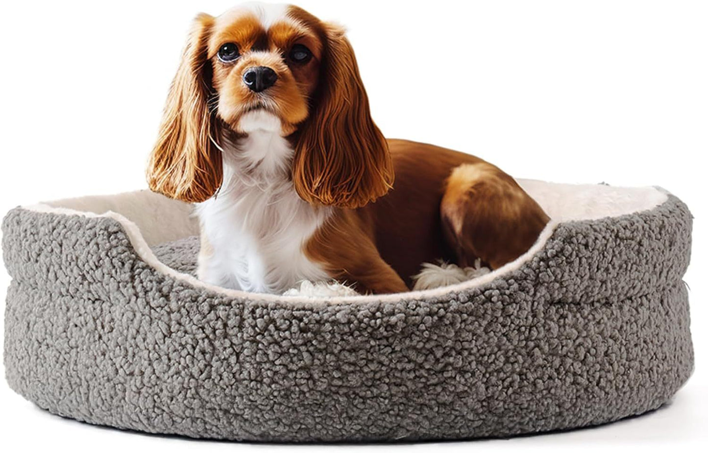 Washable Pet Bed For Small Dogs & Cats - 23x23x7 Inch Orthopedic Dog Bed With Non-Slip Bottom, Plush Round Bed For Puppies & Indoor Kittens, Grey