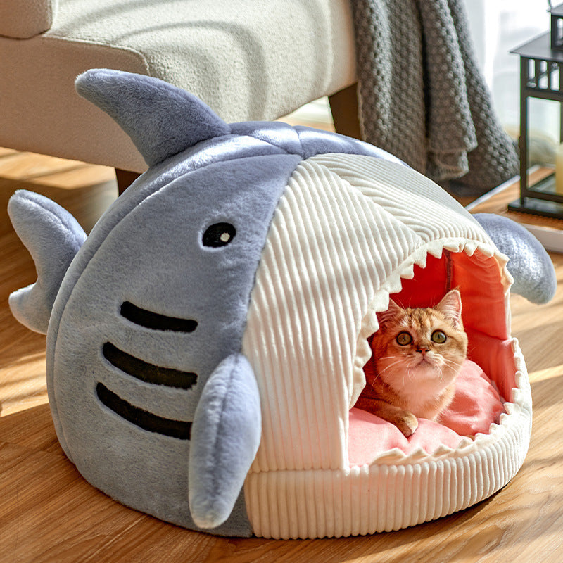 Shark-Shaped Cushioned Nest Bed, for cats.