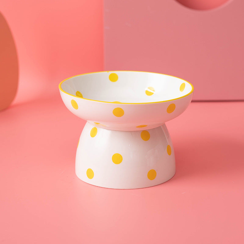 Raised Ceramic Cat Bowl with Polka Dot Design, for cats.