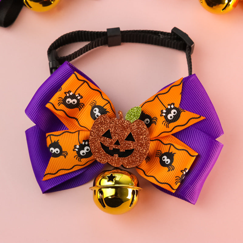 Pumpkin Bow Tie Collar with Bell, for dogs and cats.