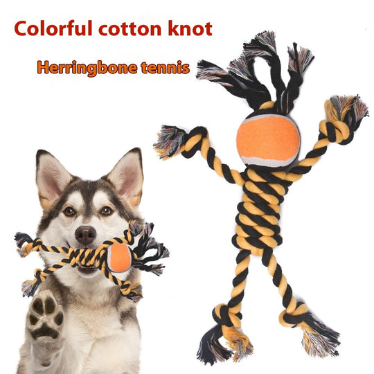 Cotton Rope Tennis Ball Dog Toy – Teeth Cleaning Chew