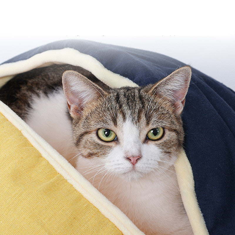Semi-Enclosed Cotton and Linen Pet Nest, 55 by 60 cm, for dogs and cats.