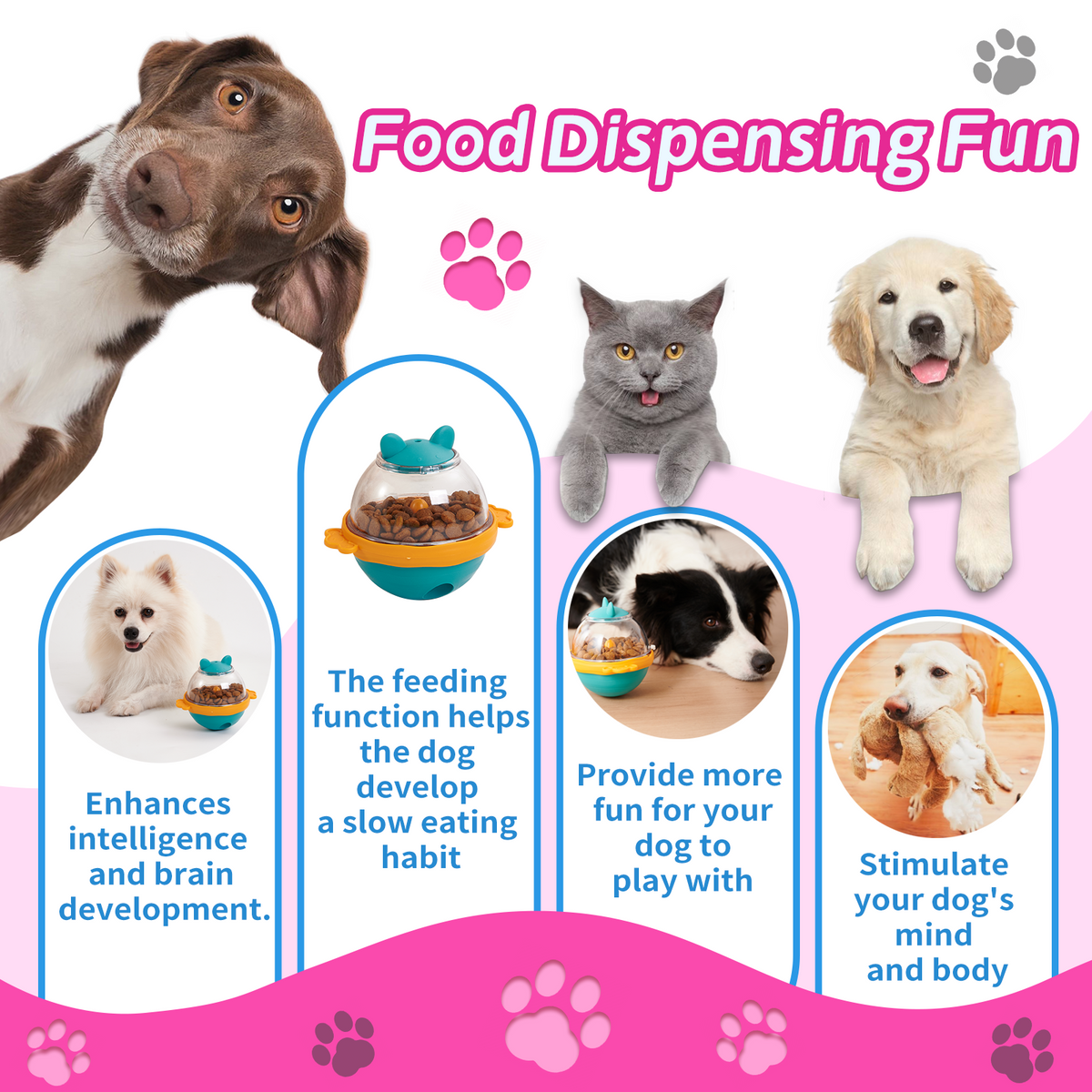 Treat Dispensing Rolling Ball, for dogs and cats.
