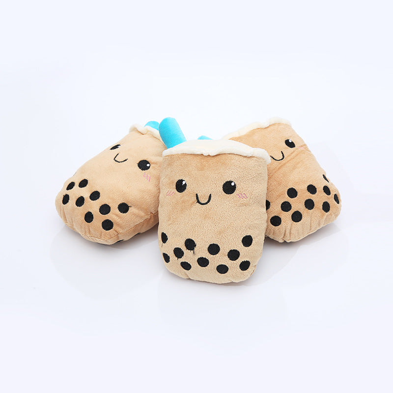 Plush Milk Tea and Carrot Shaped Chew Toy, for dogs.