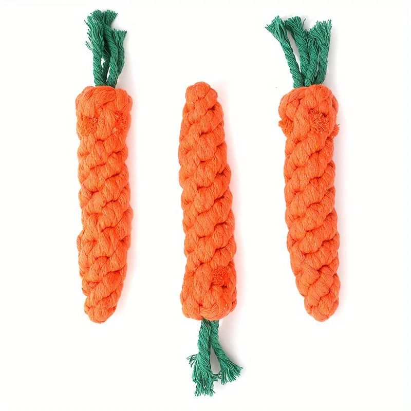 Carrot-Shaped Cotton Rope Knot Chew Toy, for dogs.
