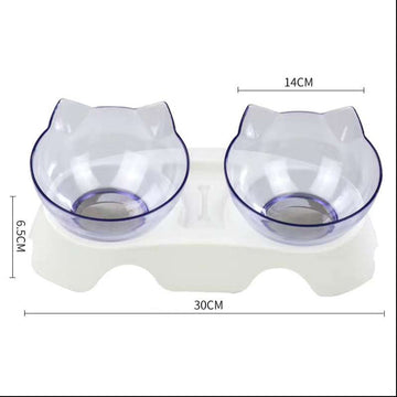 Elevated Double Cat Bowl – 15° Tilted Neck-Protection Food & Water Feeder – close-up