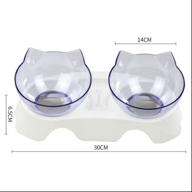 Elevated Double Cat Bowl – 15° Tilted Neck-Protection Food & Water Feeder – close-up