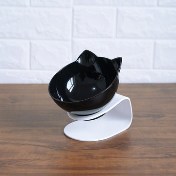 Elevated Double Cat Bowl – 15° Tilted Neck-Protection Food & Water Feeder – angle view