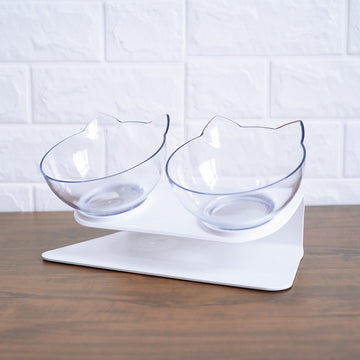 Elevated Double Cat Bowl – 15° Tilted Neck-Protection Food & Water Feeder – color options