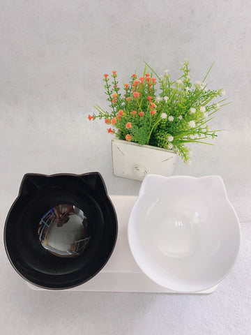 Elevated Double Cat Bowl – 15° Tilted Neck-Protection Food & Water Feeder – side view