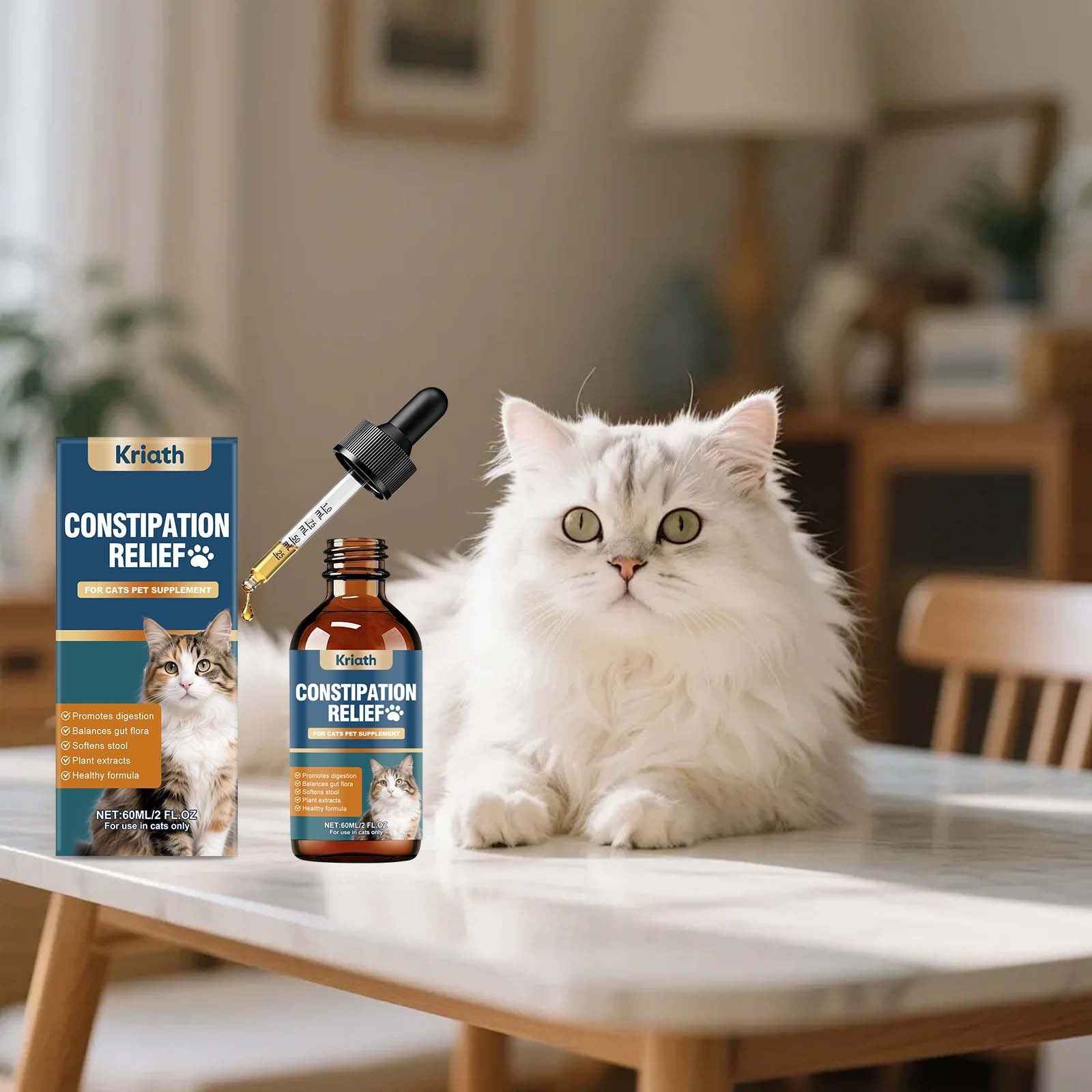 bottle of cat constipation relief liquid digestive support supplement