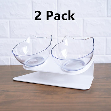 Elevated Double Cat Bowl – 15° Tilted Neck-Protection Food & Water Feeder – detail view