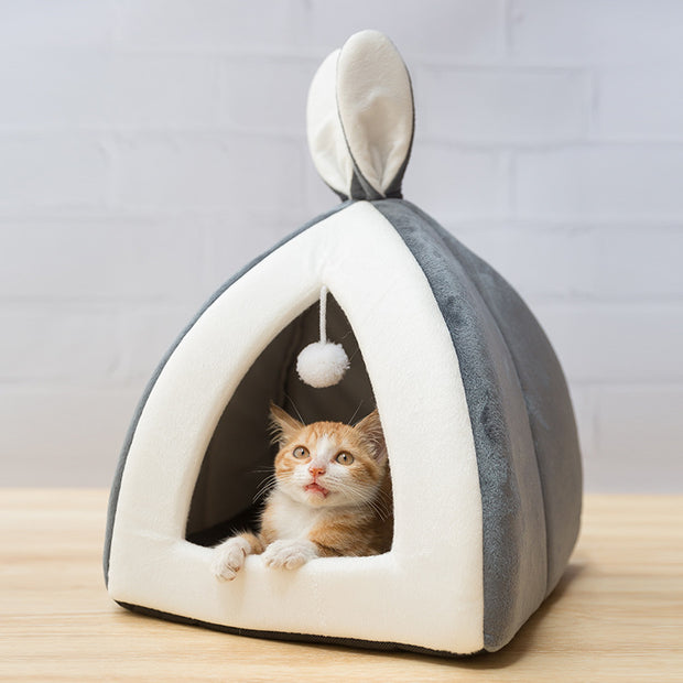 Multi-Functional Cat House Villa – Enclosed Pet Cave with Removable Cushion