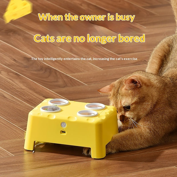 3-in-1 Cheese House Cat Toy – Interactive Puzzle Feeder – side view