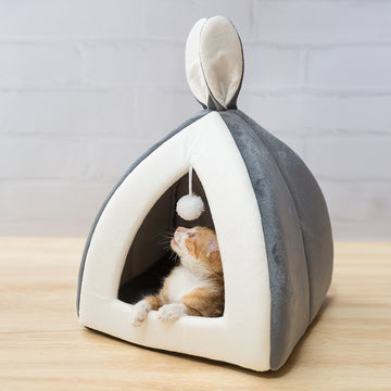 Multi-Functional Cat House Villa – Enclosed Pet Cave with Removable Cushion – side view