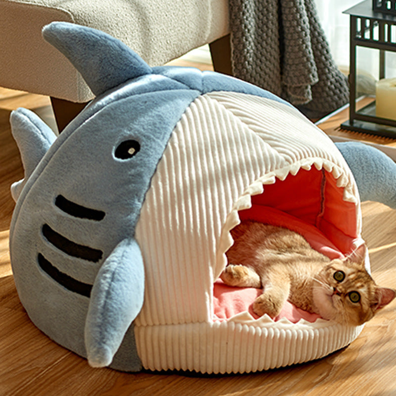 Shark-Shaped Cushioned Nest Bed, for cats.